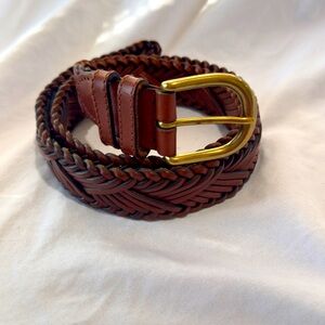 Fossil Leather Belt Woven Braided Brass Buckle Bourbon Brown Stitch Size medium